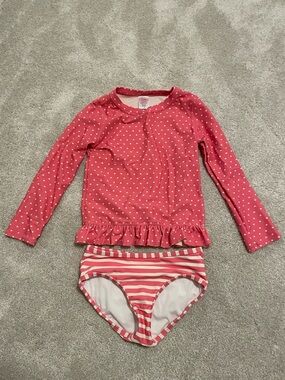 Ruffle Butts Pink Heart Long-Sleeve Rashguard Set